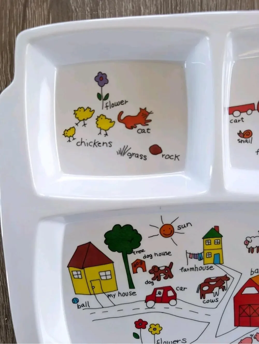 Vintage 1987 Anacapa Melamine Ware Farm Children’s Divided Plate Tray  #905-2